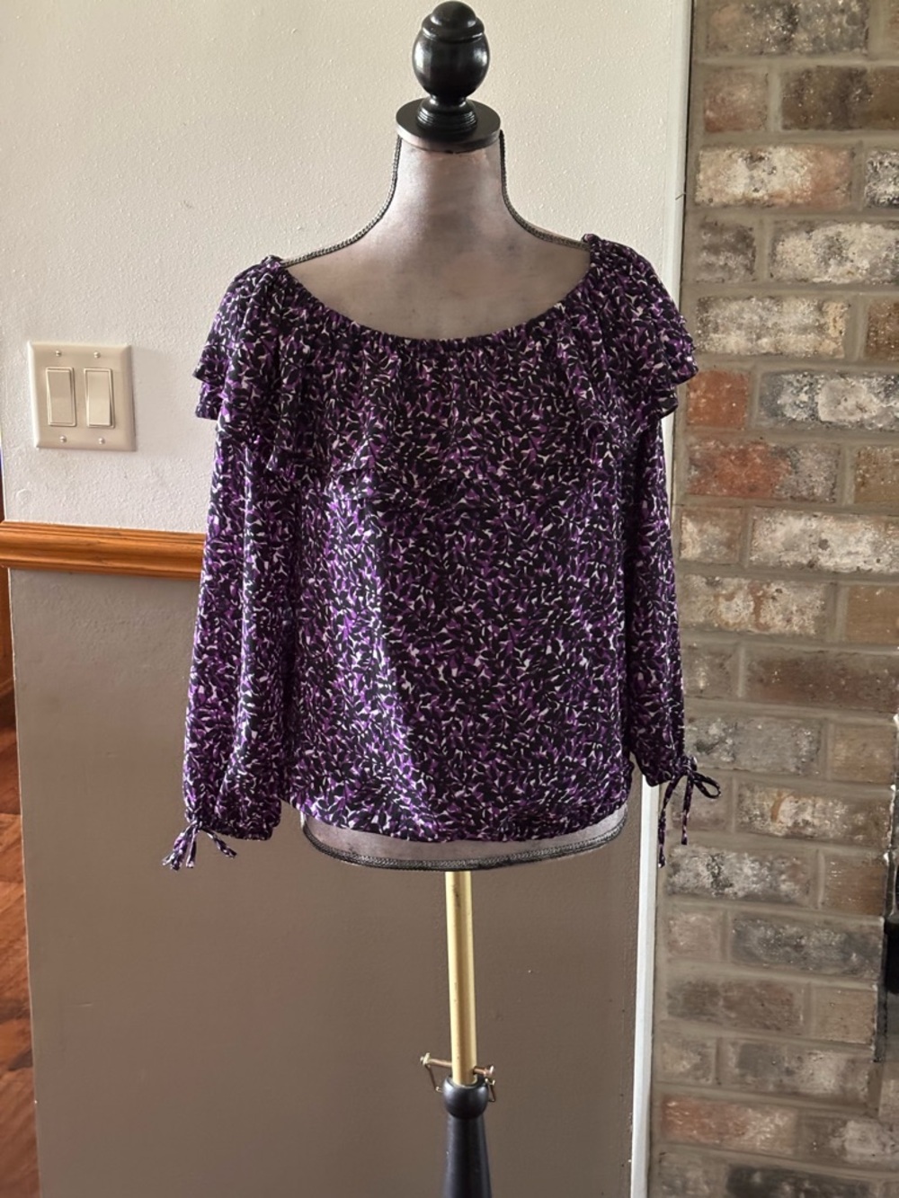MICHAEL Michael Kors Purple Floral Off-Shoulder Ruffle Blouse